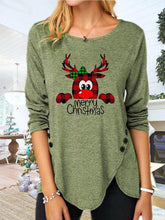 Full Size Reindeer Round Neck Long Sleeve T-Shirt Matcha Green OutfitFlow